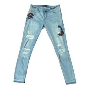 Abercrombie & Fitch Jeans Womens Sz. 10 Harper Skinny Floral Embroidered Raw Hem